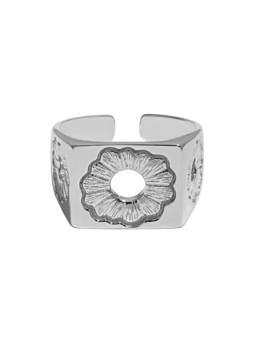 Platinum [No. 14 adjustable]] 925 Sterling Silver Geometric Vintage Band Ring